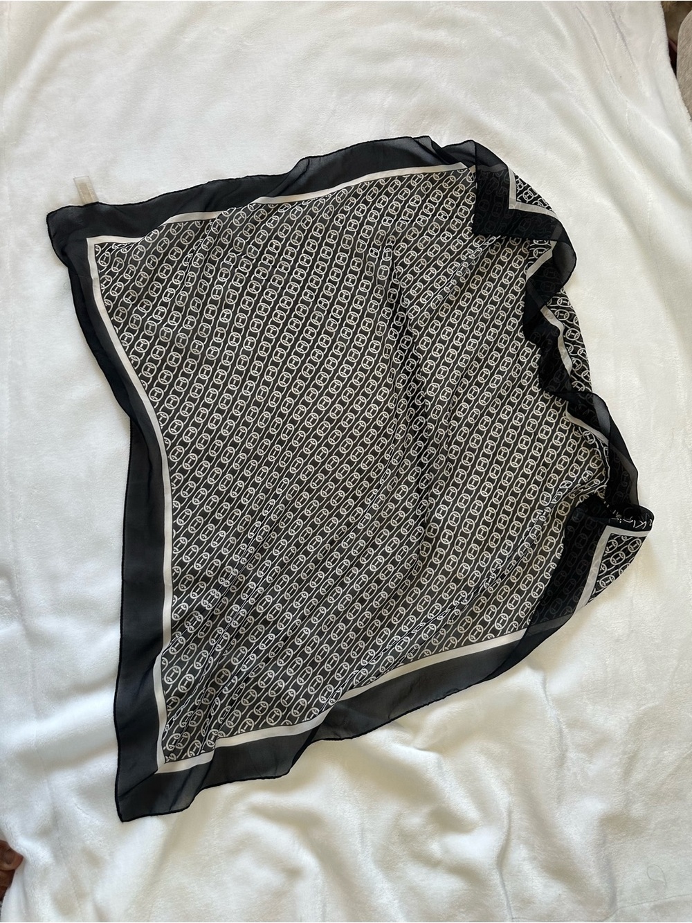 Calvin Klein Black & White Logo Print Chiffon Square Scarf - Picture 4 of 5